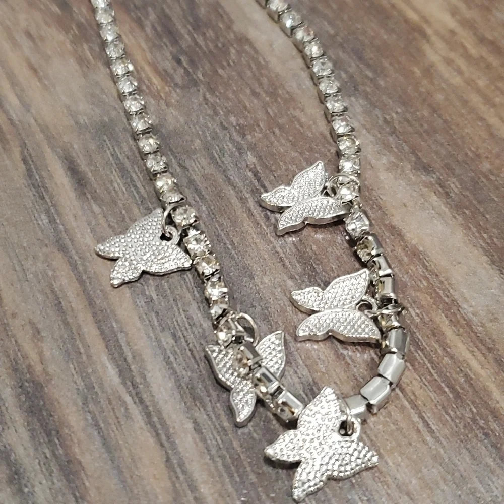 New Butterfly Pendant Necklace Rhinestone Chain Crystal
